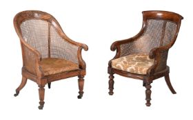 A WILLIAM IV MAHOGANY 'CURRICLE' BERGERE ARMCHAIR