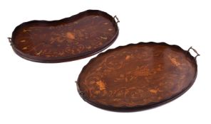 TWO MAHOGANY AND INLAID TRAYS IN GEORGE III STYLE