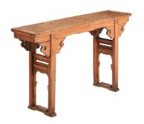 A CHINESE STRIPPED ELM ALTAR TABLE