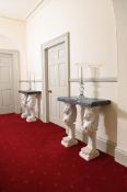 A PAIR OF MARBLE CONSOLE TABLES