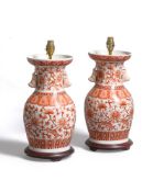 A PAIR OF MODERN CHINESE CHRYSANTHEMUM VASES AS LAMPS