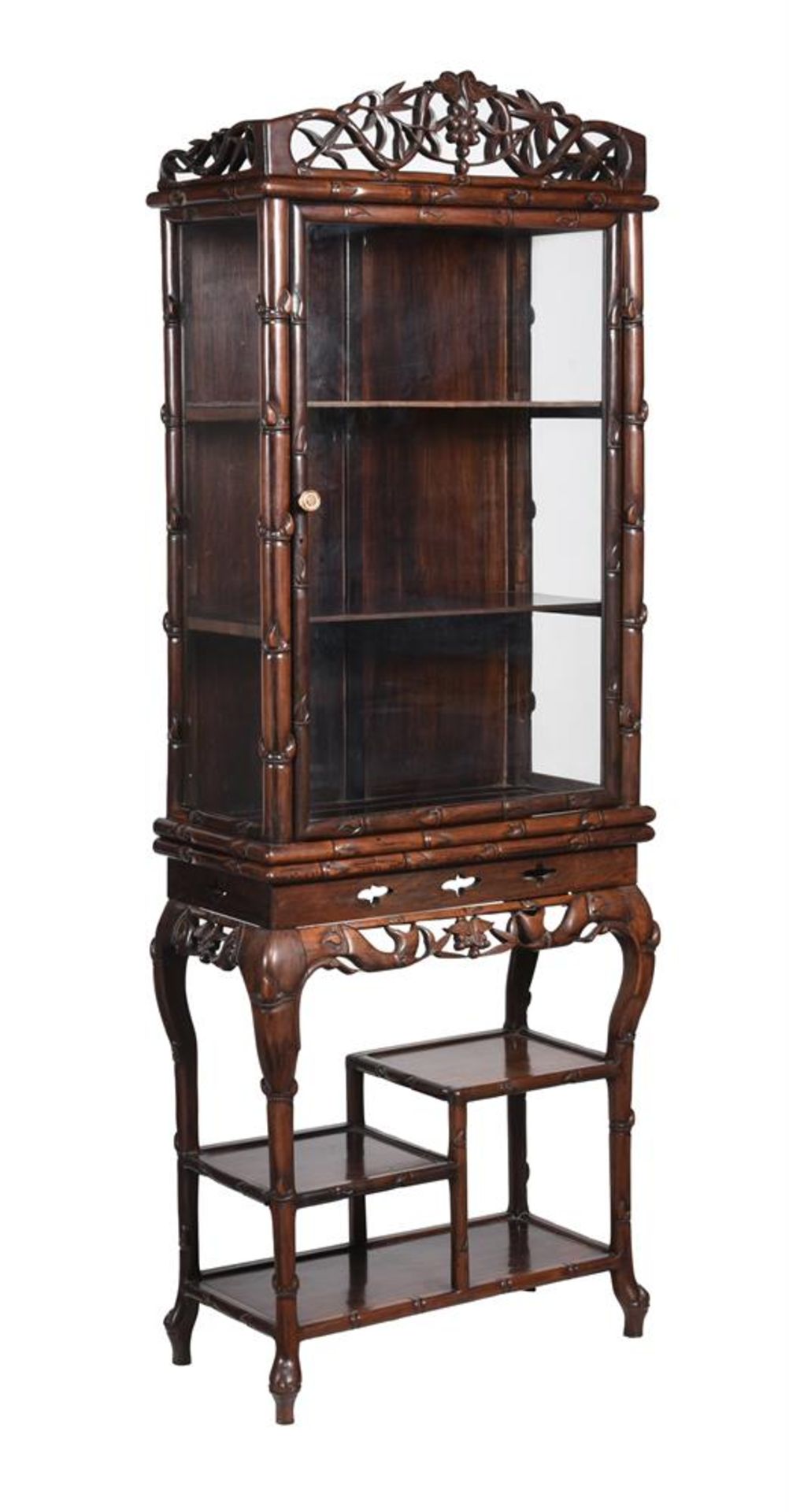 Y A CHINESE CARVED HARDWOOD DISPLAY CABINET