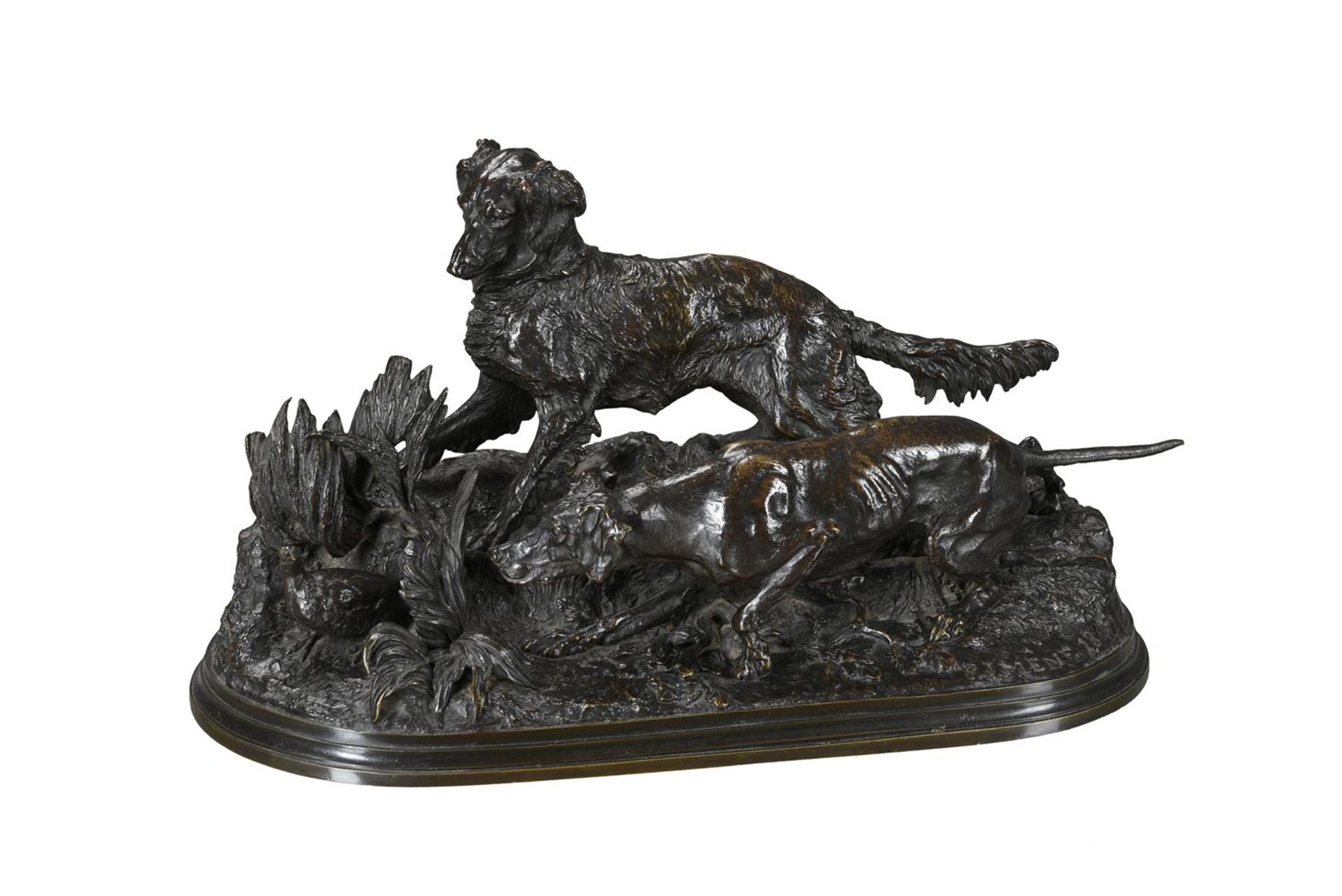 AFTER PIERRE-JULES MENE (1810 - 1871), A BRONZE GROUP 'PARTIDGE HUNTING'