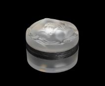 LALIQUE, CRYSTAL LALIQUE, DAPHNE, A CIRCULAR BOX AND HINGED COVER