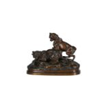 AFTER JULES MOIGNIEZ, A BRONZE MODEL OF TWO TERRIERS HUNTING