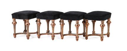 A SET OF FOUR FAUX TORTOISESHELL STOOLS, IN LATE 17TH CENTURY STYLE