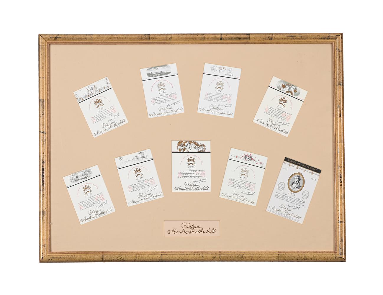 A COLLECTION OF FIVE FRAMED SETS OF MOUTON ROTHSCHILD WINE BOTTLE LABELS 1945-1989 - Image 3 of 7