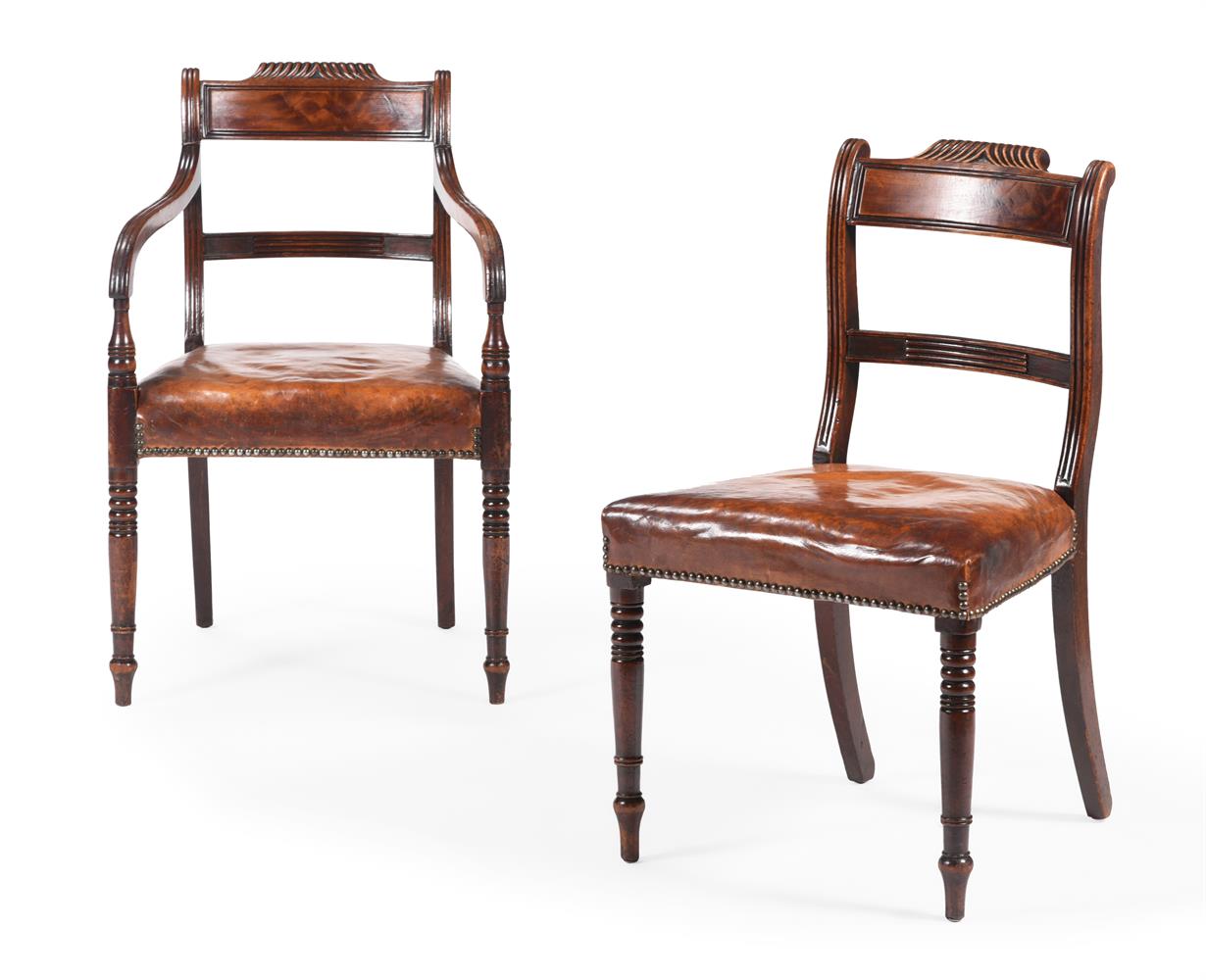 A SET OF EIGHT GEORGE IV MAHOGANY AND LEATHER UPHOLSTERED DINING CHAIRS - Image 2 of 3