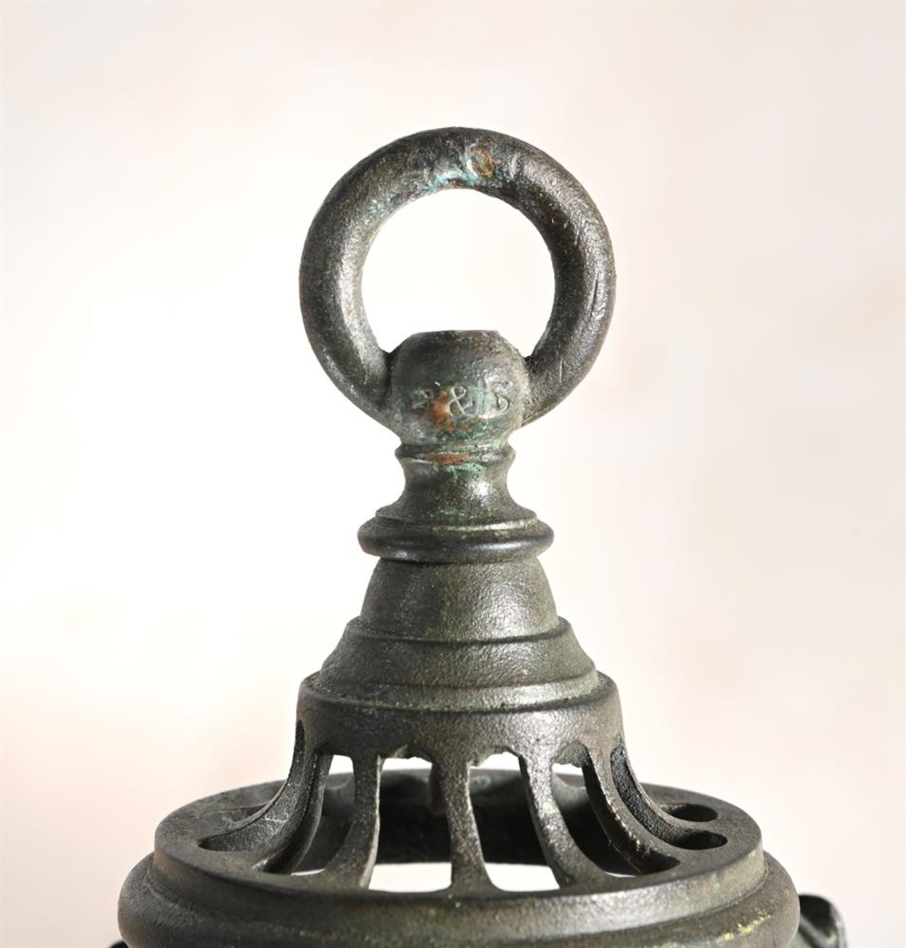 A VERDIGRIS PATINATED HALL LANTERN - Image 2 of 3