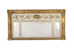 A PAINTED AND GILTWOOD OVERMANTEL WALL MIRROR
