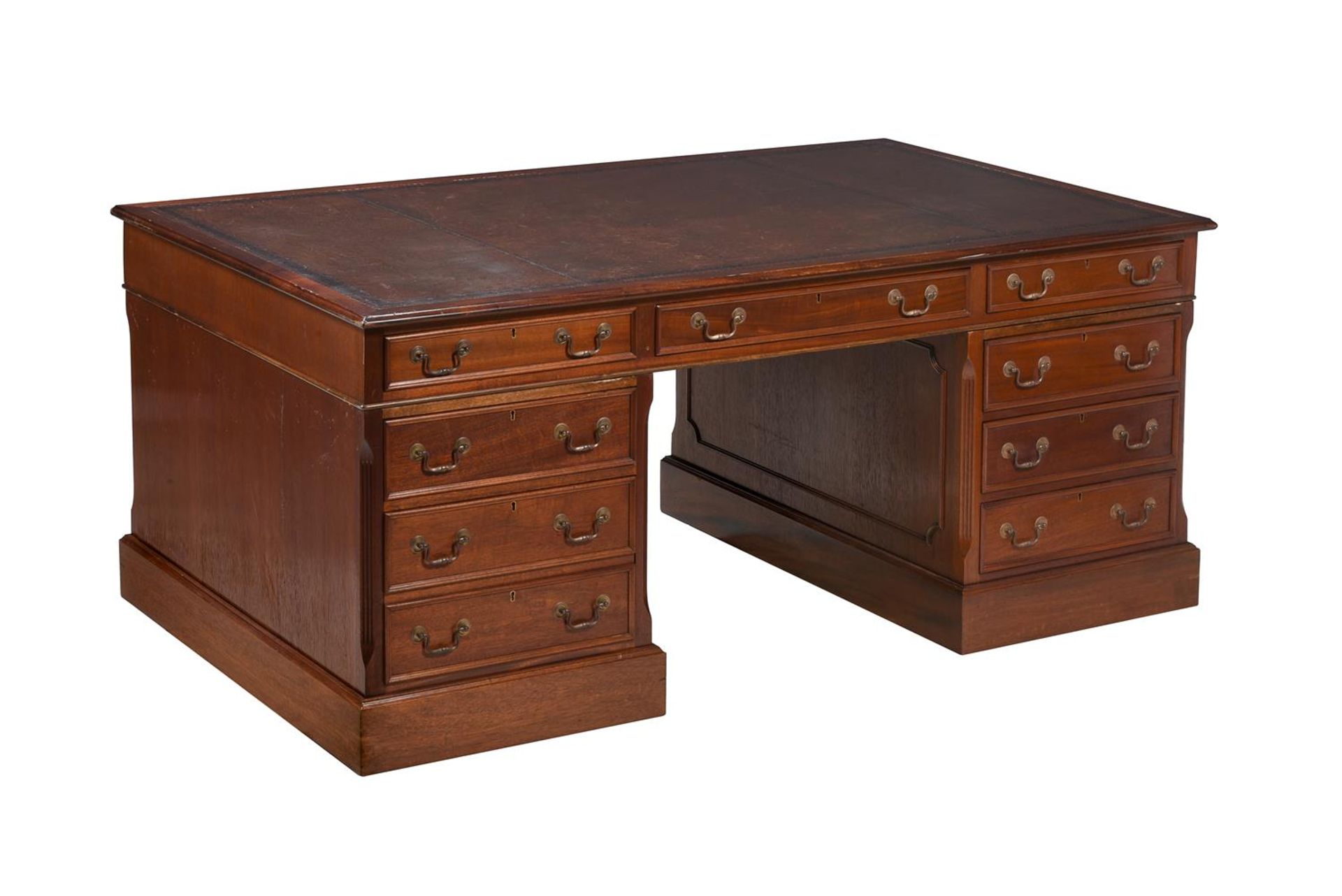 A MAHOGANY AND TOOLED LEATHER TWIN PEDESTAL PARTNER'S DESK - Image 2 of 3