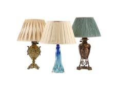 A GROUP OF THREE VARIOUS TABLE LAMPS