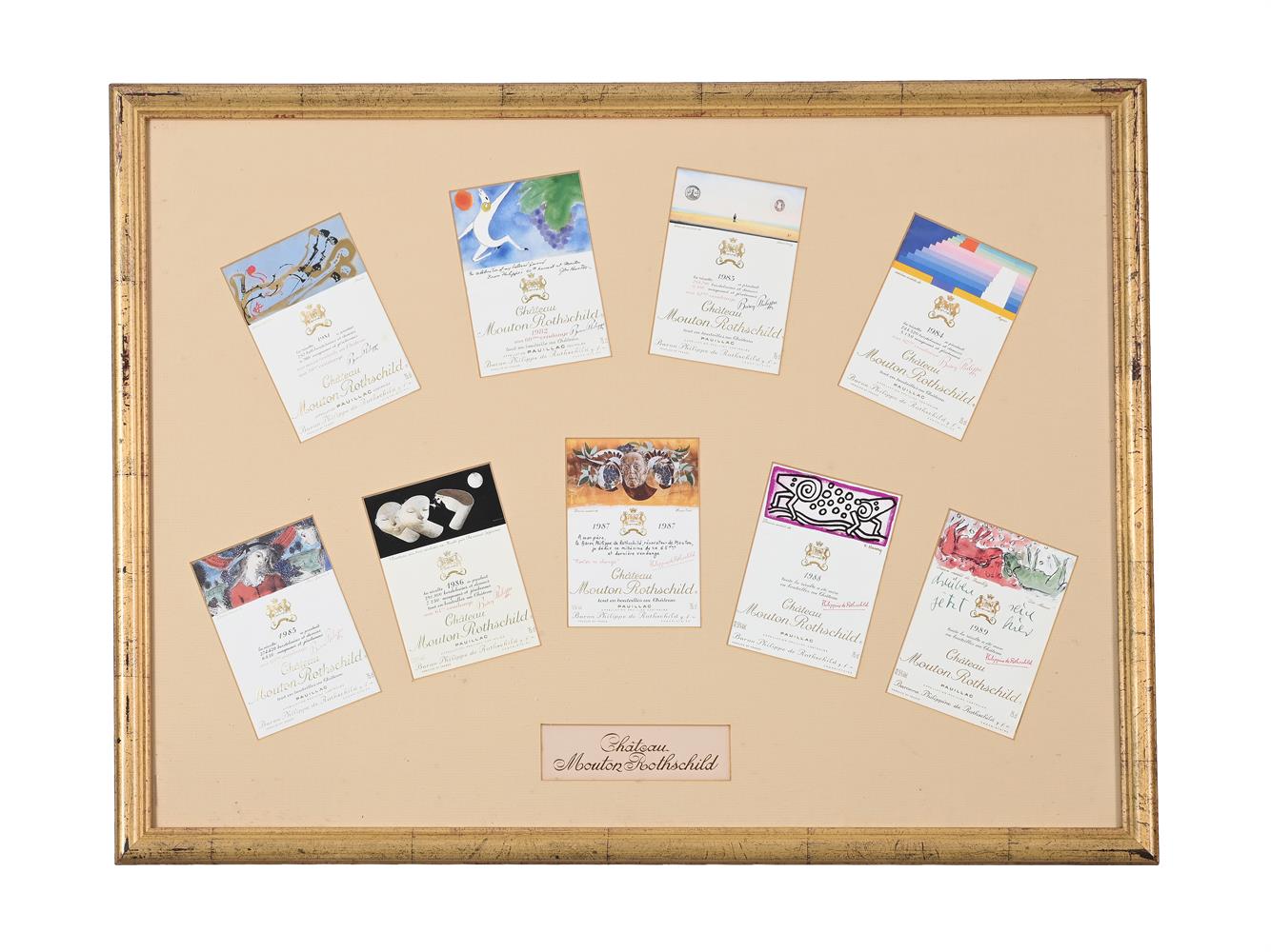 A COLLECTION OF FIVE FRAMED SETS OF MOUTON ROTHSCHILD WINE BOTTLE LABELS 1945-1989 - Image 4 of 7