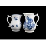 TWO WORCESTER BLUE AND WHITE MASK JUGS