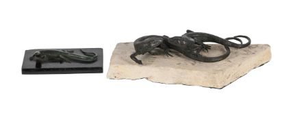 A BRONZE GROUP OF TWO LIZARDS