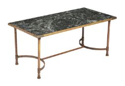 A FRENCH BRASS AND SERPENTINE MARBLE COFFEE TABLE