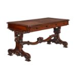 AN EARLY VICTORIAN MAHOGANY AND LEATHER LIBRARY TABLE
