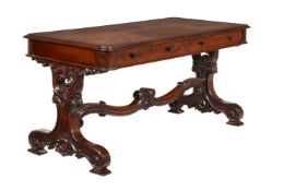 AN EARLY VICTORIAN MAHOGANY AND LEATHER LIBRARY TABLE