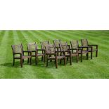 A SET OF EIGHT TEAK GARDEN CHAIRS