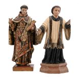 TWO CARVED AND POLYCHROME DECORATED WOOD MODELS OF CATHOLIC RELIGIOUS FIGURES