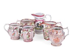 A SELECTION OF STAFFORDSHIRE PINK LUSTRE PEARLWARE