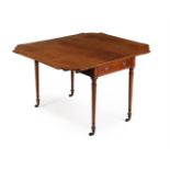 Y A GEORGE III 'FIDDLE BACK' MAHOGANY, ROSEWOOD CROSSBANDED AND LINE INLAID PEMBROKE TABLE