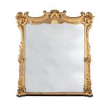 AN EARLY VICTORIAN CARVED GILTWOOD OVERMANTEL WALL MIRROR