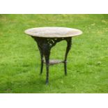 A VICTORIAN 'BRITANNIA' GARDEN TABLE WITH MARBLE TOP