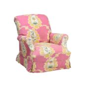 A PINK FLORAL ARMCHAIR