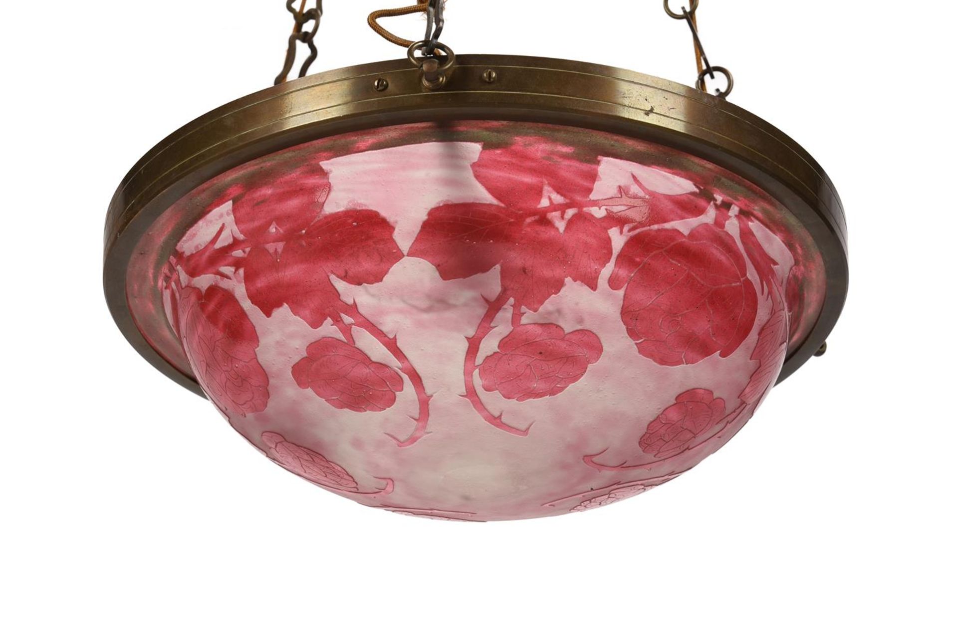 A GILT METAL AND PATE DE VERRE GLASS HANGING CEILING LIGHT - Image 2 of 2