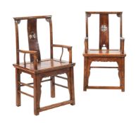 A PAIR OF CHINESE ELM ARMCHAIRS