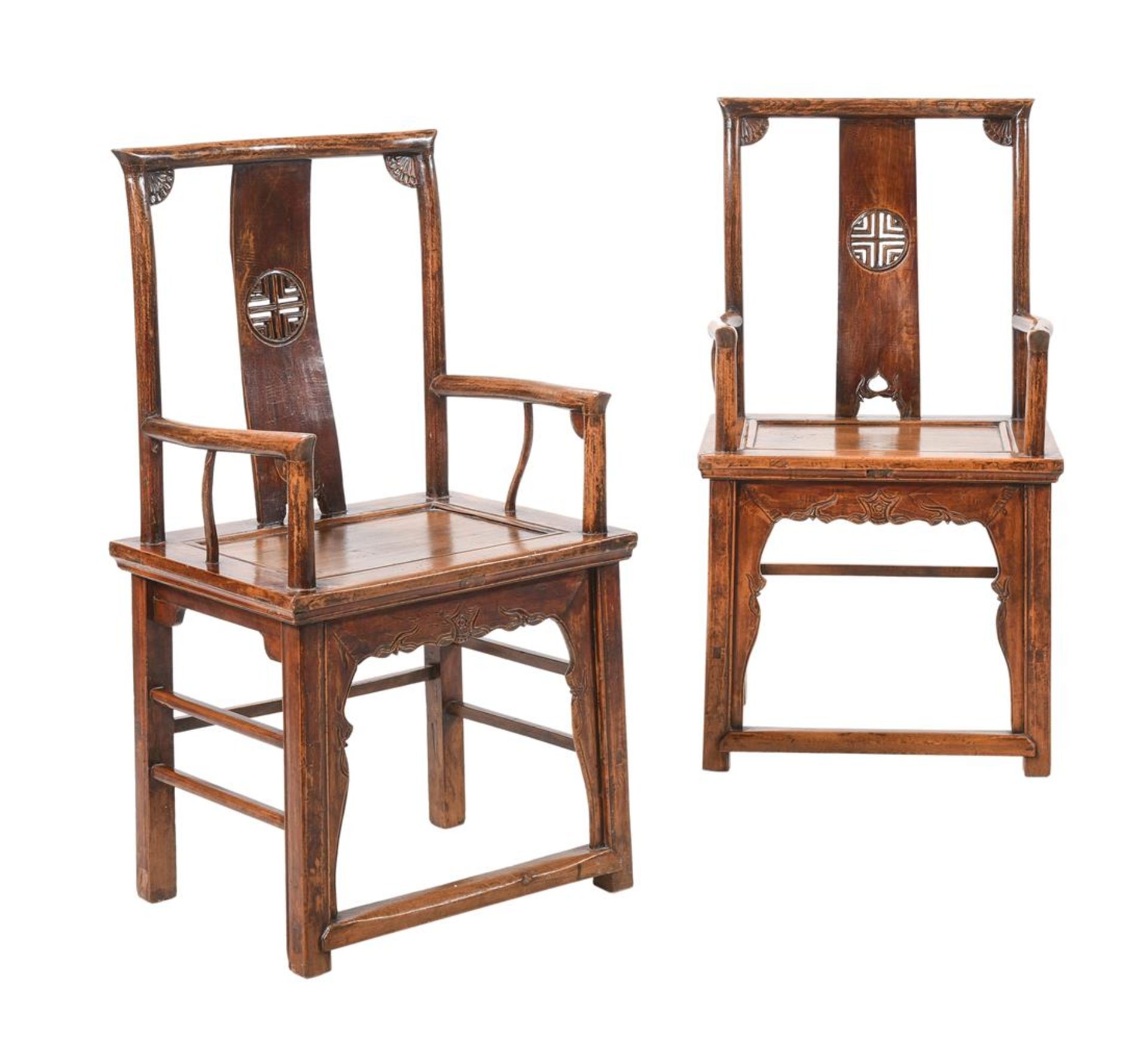 A PAIR OF CHINESE ELM ARMCHAIRS