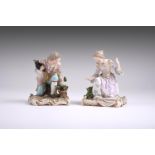 A PAIR OF MEISSEN MODELS OF A BIRD CATCHER AND COMPANION