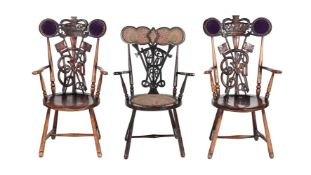 THREE ARTS AND CRAFTS COMMEMORATIVE ELBOW CHAIRS
