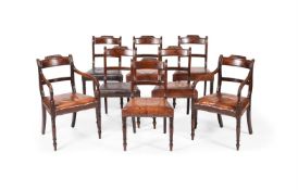A SET OF EIGHT GEORGE IV MAHOGANY AND LEATHER UPHOLSTERED DINING CHAIRS