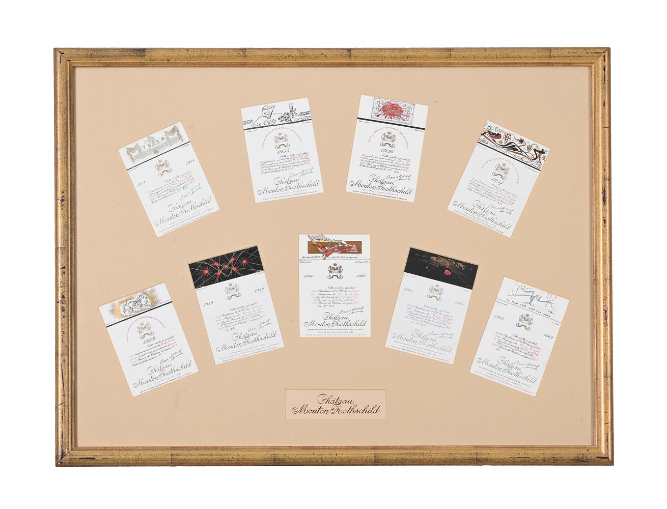 A COLLECTION OF FIVE FRAMED SETS OF MOUTON ROTHSCHILD WINE BOTTLE LABELS 1945-1989 - Image 6 of 7