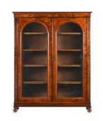 A MID VICTORIAN WALNUT AND EBONISED BOOKCASE