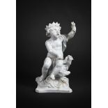 AN ITALIAN WHITE FAIENCE MODEL OF A CHILD AND EAGLE