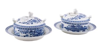 A PAIR OF WORCESTER BLUE AND WHITE PRINTED 'FENCE' PATTERN BUTTER DISHES