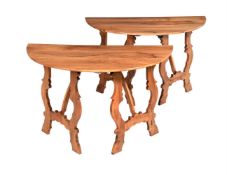 A PAIR OF HARDWOOD SIDE OR CONSOLE TABLES