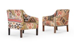 A PAIR OF KILIM UPHOLSTERED ARMCHAIRS BY ANOUSKA HEMPEL