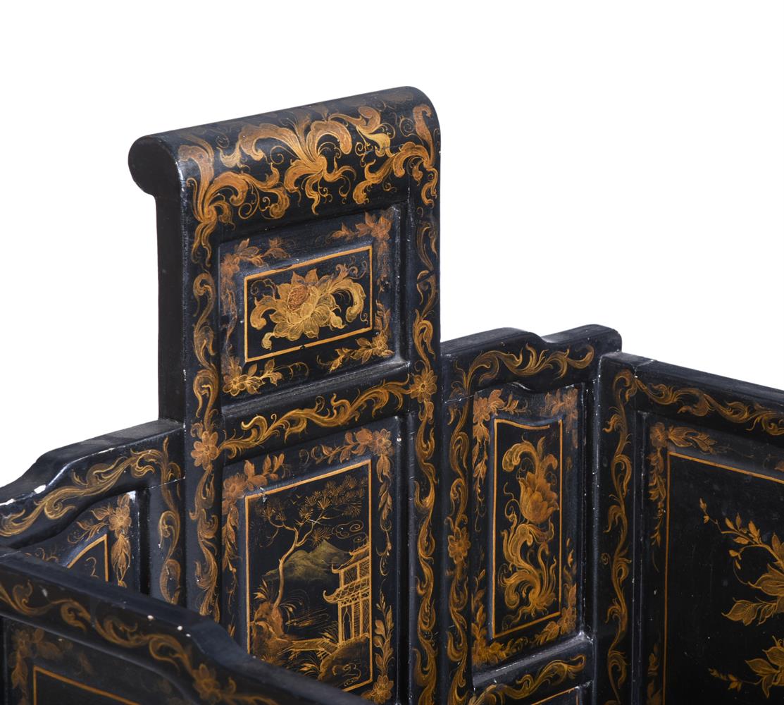 A PAIR OF CHINESE BLACK AND GILT ARMCHAIRS, 20TH CENTURY - Image 2 of 3