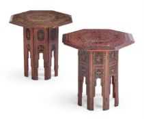 A PAIR OF SOUTH EAST ASIAN RED LACQUER OCTAGONAL TABLES, 20TH CENTURY