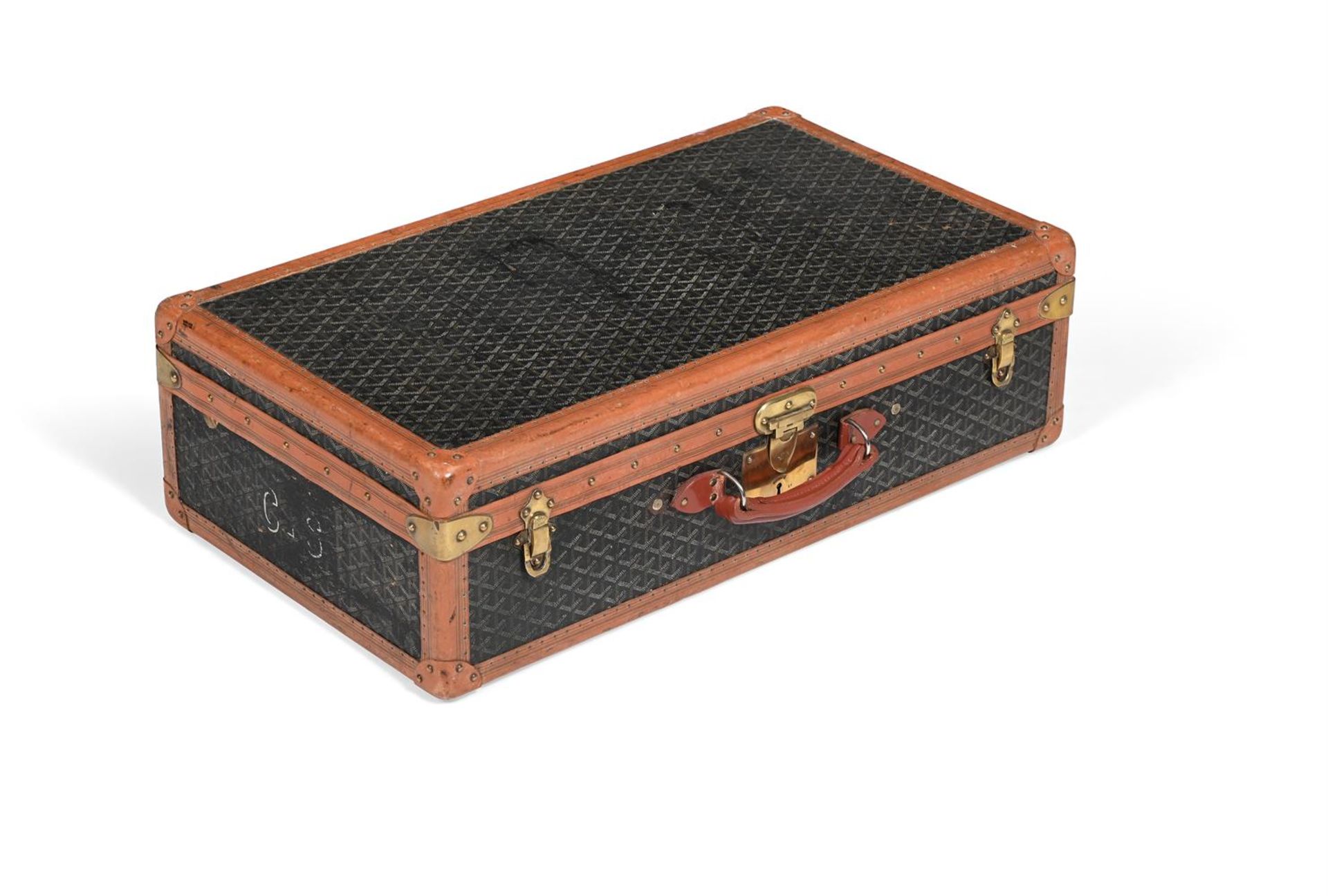 A JACQUARD CHEVRON COATED CANVAS HARD SUITCASE E. GOYARD