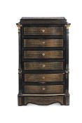 A FRENCH EBONISED AND BRASS MARQUETRY CHEST OF DRAWERS, LATE 19TH CENTURY