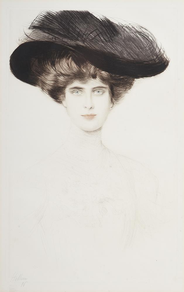 PAUL CÉSAR HELLEU (FRENCH 1859-1927), PORTRAIT DE FEMME AU CHAPEAU A PLUME - Image 2 of 2