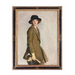 HARRINGTON MANN (BRITISH 1864-1937), PORTRAIT OF A LADY WITH A RIDING CROP