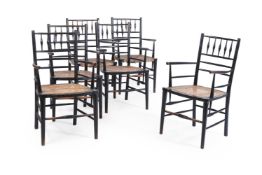 A SET OF SIX GEORGE IV EBONISED ELBOW CHAIRS, CIRCA 1830