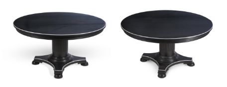 A PAIR OF EBONISED AND SILVERED CENTRE TABLES, BY ANOUSKA HEMPEL