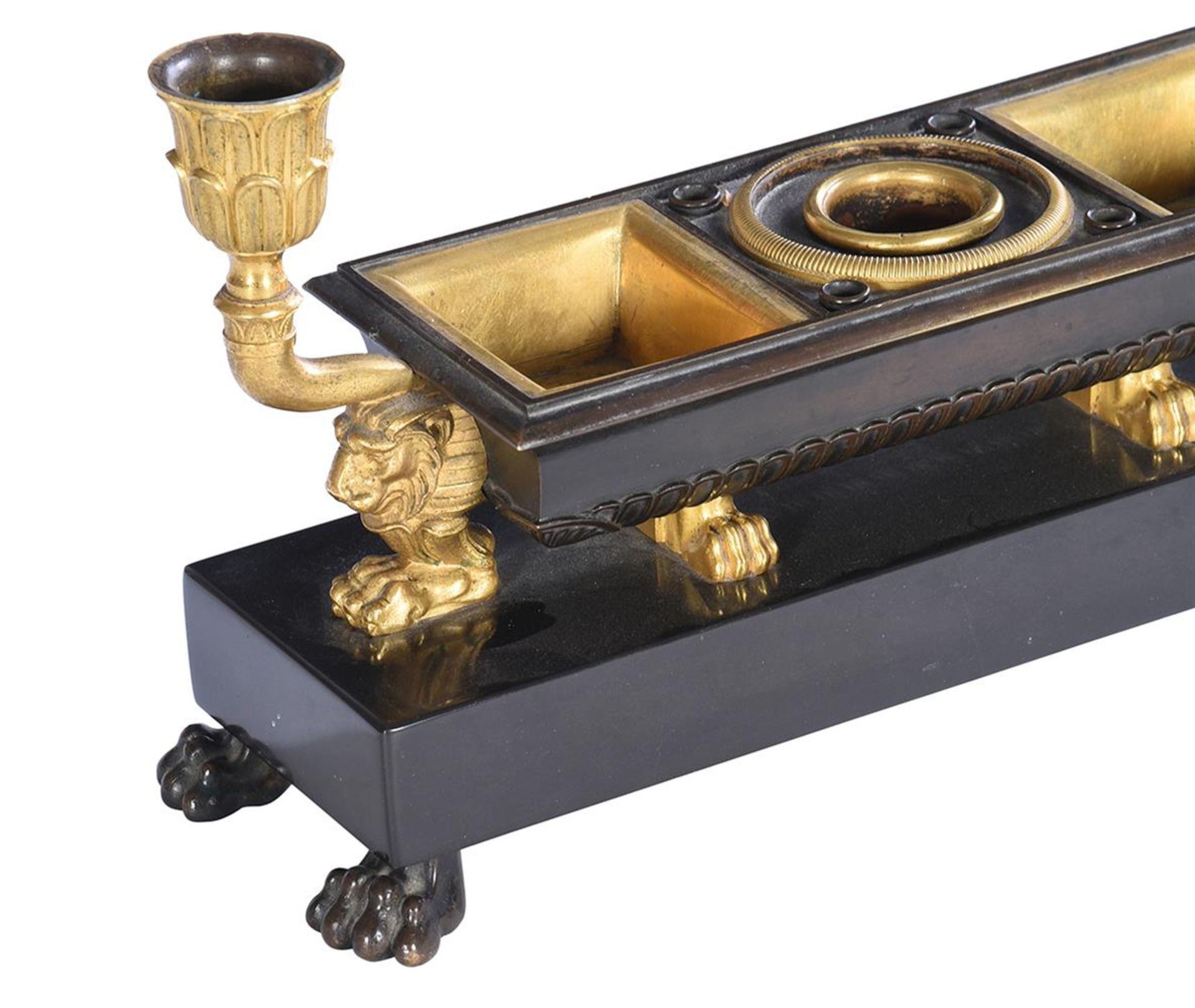 A FRENCH BRONZE, ORMOLU AND SLATE ENCRIER - Image 2 of 2